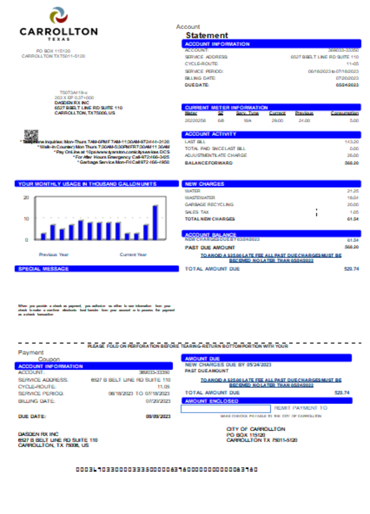 City of Carrollton utility business bill, SCR PSD template